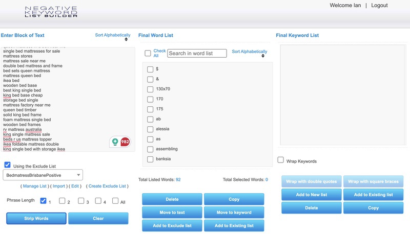 Google Ads Negative Keyword List Builder Step 2